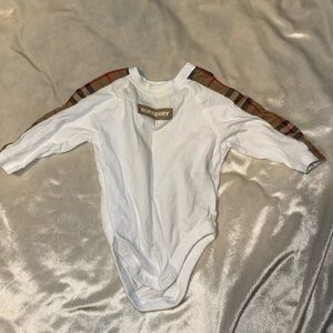Burberry White Bodysuit with Plaid Sleeves